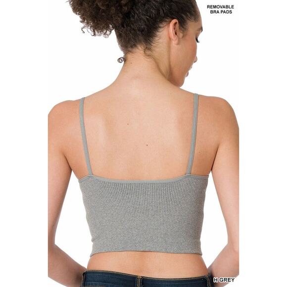 🎀Zenana Spaghetti Straps Removable Pads Seamless Cropped Cami Top | Size L/XL - Picture 3 of 4
